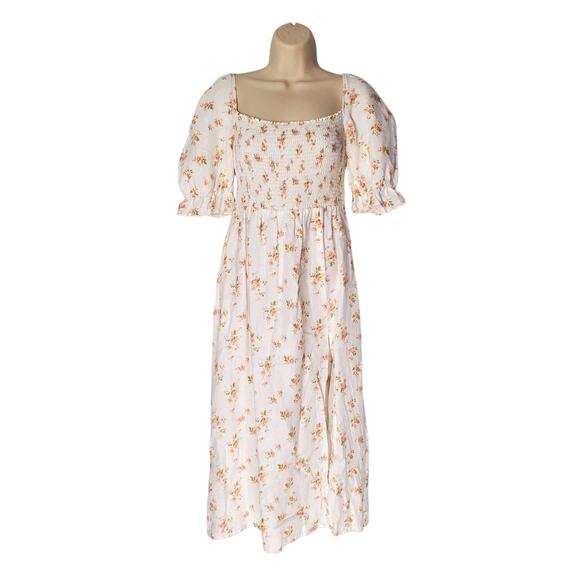 Reformation Marabella Dress Veronica 100% Linen Smocked Midi Cream Size Medium - Picture 2 of 12